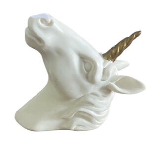 White Porcelain Unicorn with Gold Horn - Wall Hook - Fantasy, Magical